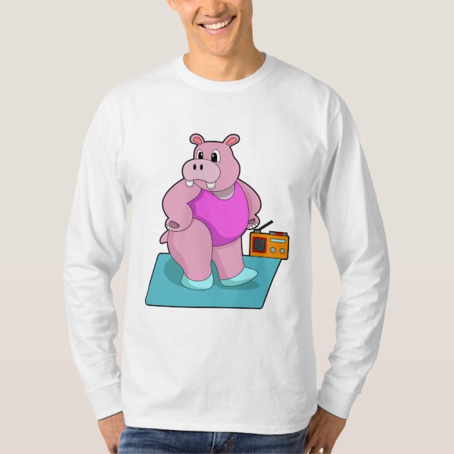 Hippo at Fitness with Radio.PNG T-Shirt (Vorderseite)