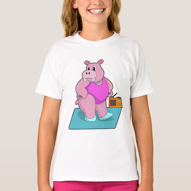 Hippo at Fitness with Radio.PNG T-Shirt (Vorderseite)