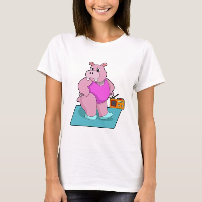 Hippo at Fitness with Radio.PNG T-Shirt (Vorderseite)