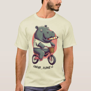 Hippo auf dem Fahrrad "Lighter, bitte" Klassischer T-Shirt