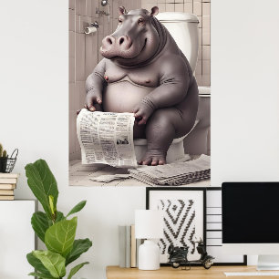 Hippo auf der Toilette Reading Newspapier Poster