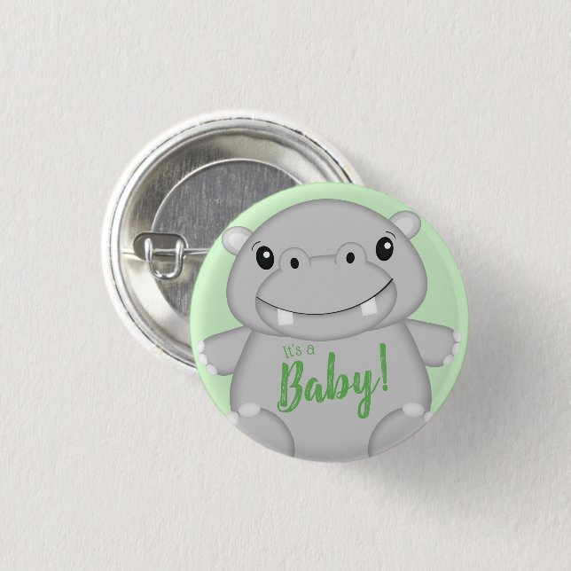 Hippo Baby Dusche Grün Button (Vorne & Hinten)