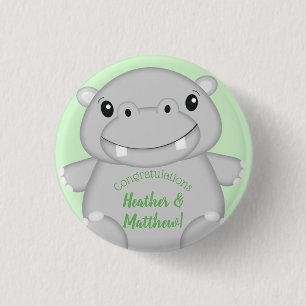 Hippo Baby Dusche Grün Button