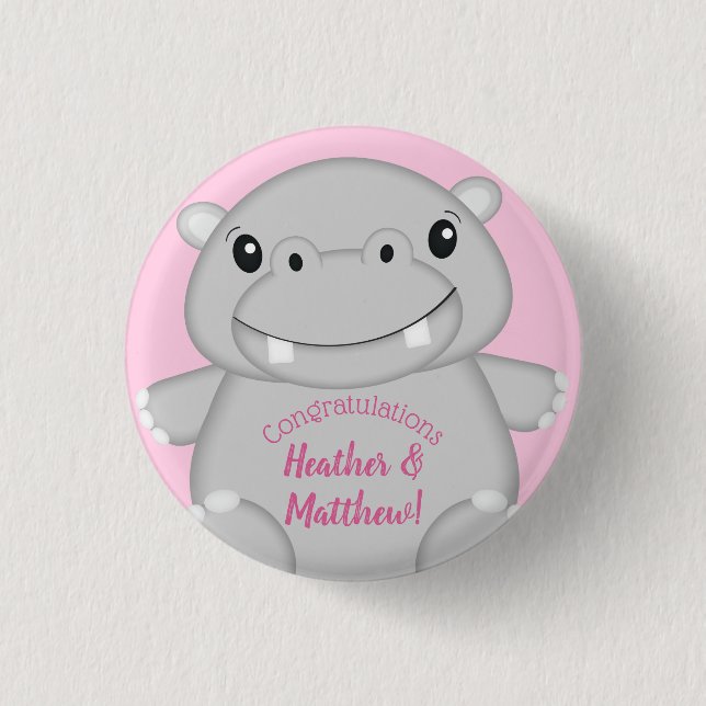 Hippo Baby Dusche Rosa Button (Vorderseite)