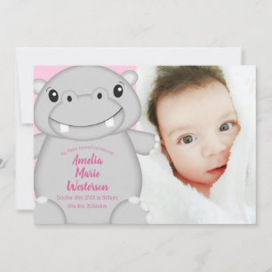Hippo Baby Dusche Rosa Einladung