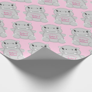 Hippo Baby Dusche Rosa Geschenkpapier