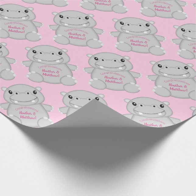 Hippo Baby Dusche Rosa Geschenkpapier (Ecke)