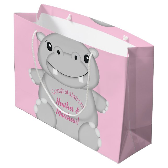 Hippo Baby Dusche Rosa Große Geschenktüte (Rückseite Schrägansicht)