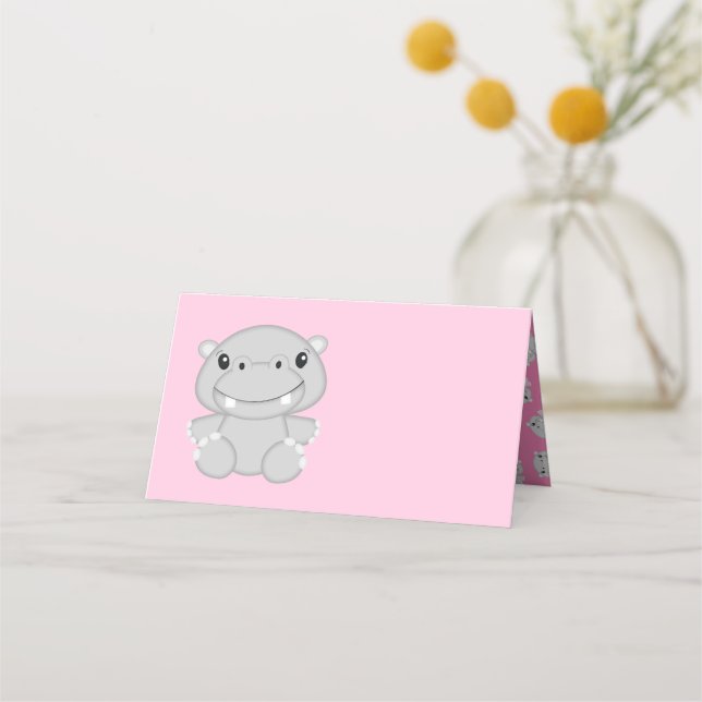 Hippo Baby Dusche Rosa Platzkarte (Vorderseite)
