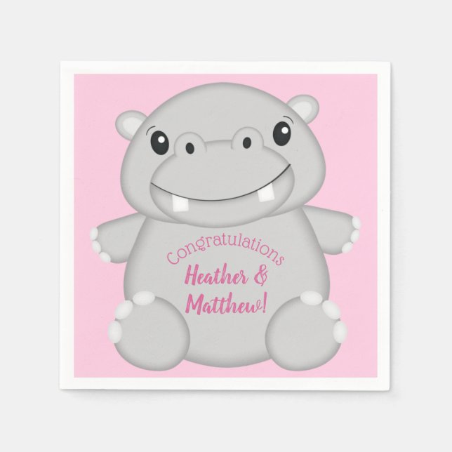 Hippo Baby Dusche Rosa Serviette (Vorderseite)