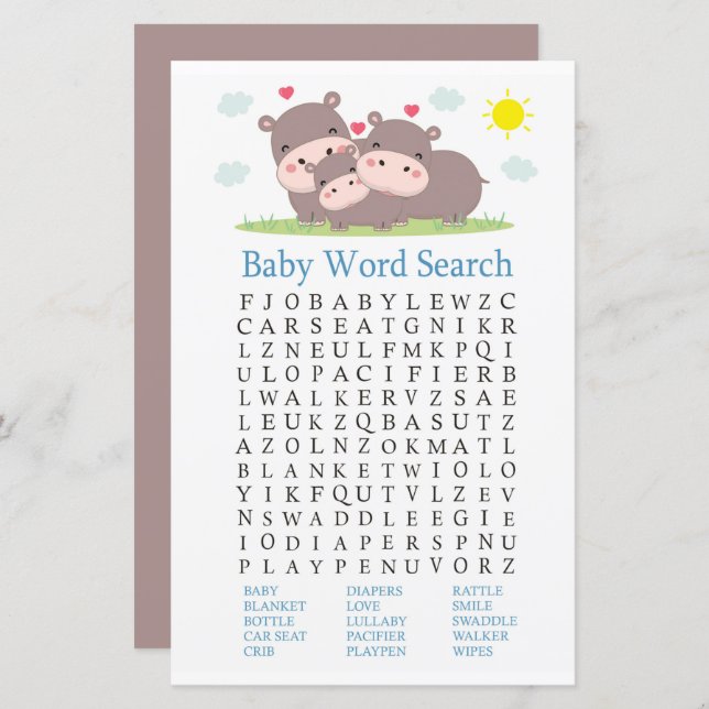 Hippo Baby Shooter Word Search Game (Vorne/Hinten)