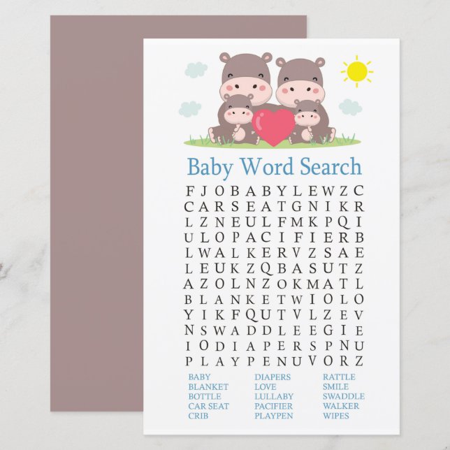 Hippo Baby Shooter Word Search Game (Vorne/Hinten)