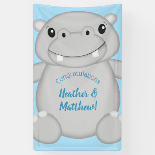 Hippo Baby Shower Blue Banner