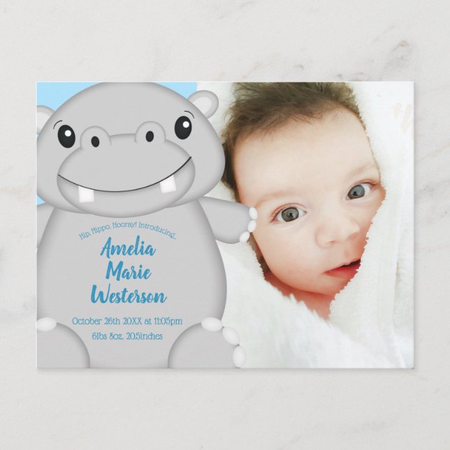 Hippo Baby Shower Blue Postkarte (Vorderseite)