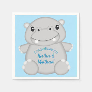 Hippo Baby Shower Blue Serviette