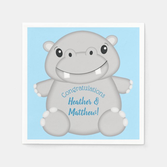 Hippo Baby Shower Blue Serviette (Vorderseite)