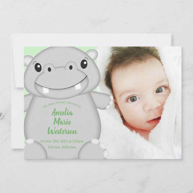Hippo Baby Shower Einladung (Vorderseite)