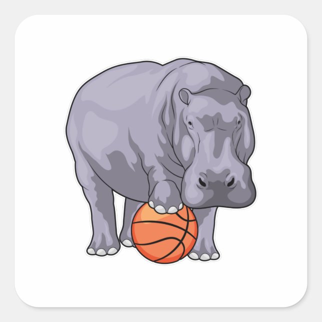 Hippo Basketball-Spieler Basketball Quadratischer Aufkleber (Vorderseite)