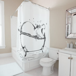 Hippo Bath Fun Illustration Black Duschvorhang