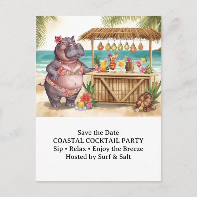 HIPPO BEACH Cocktail Party  Welcome message Postkarte (Vorderseite)