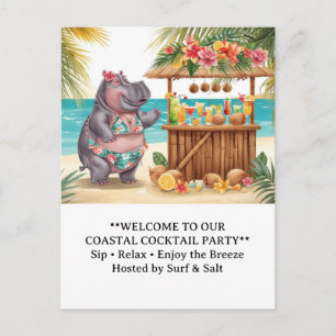 HIPPO BEACH Cocktailparty Willkommensnachricht Postkarte