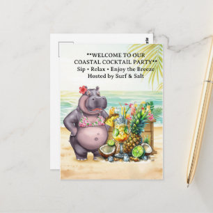 HIPPO BEACH Cocktailparty Willkommensnachricht Postkarte