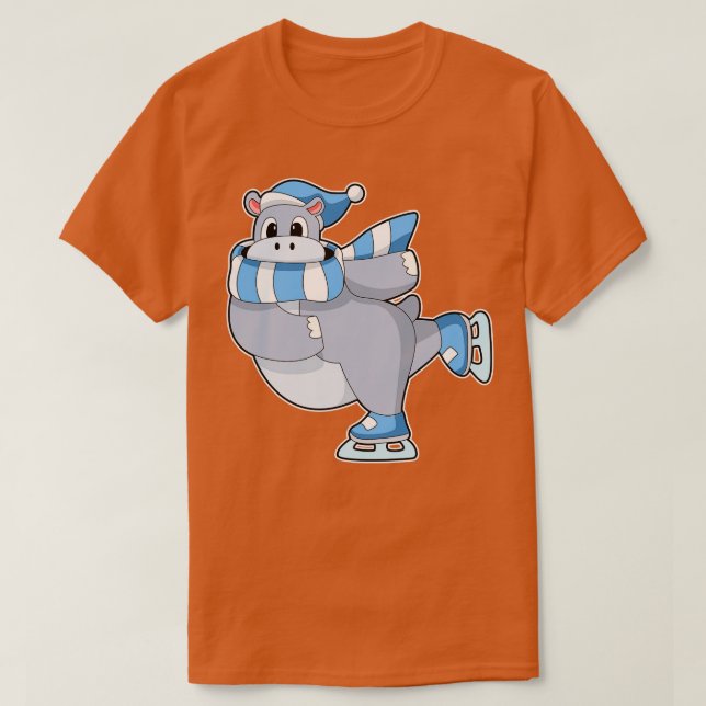 Hippo bei Ice-Skaten mit Eis-Skaten T-Shirt (Design vorne)