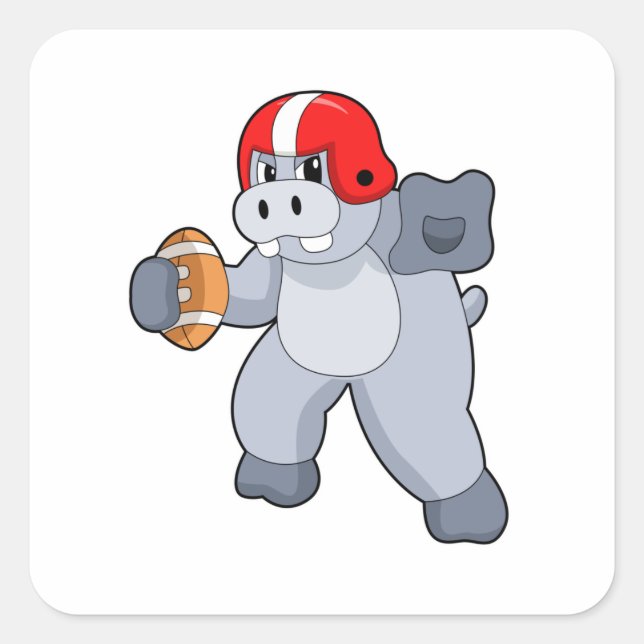 Hippo beim Fußballsport Quadratischer Aufkleber (Vorderseite)