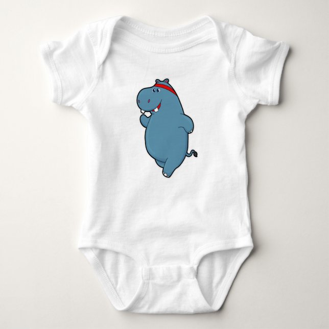 Hippo beim Laufen mit Headband Baby Strampler (Vorderseite)
