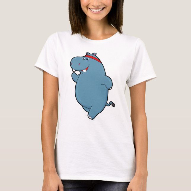 Hippo beim Laufen mit Headband T-Shirt (Vorderseite)