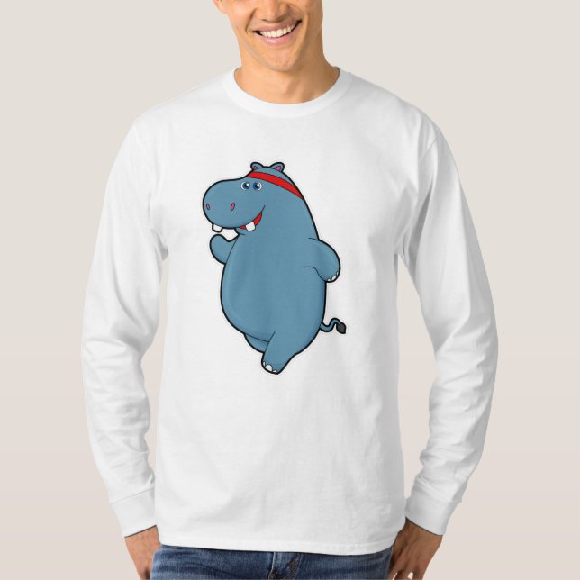 Hippo beim Laufen mit Headband T-Shirt (Vorderseite)