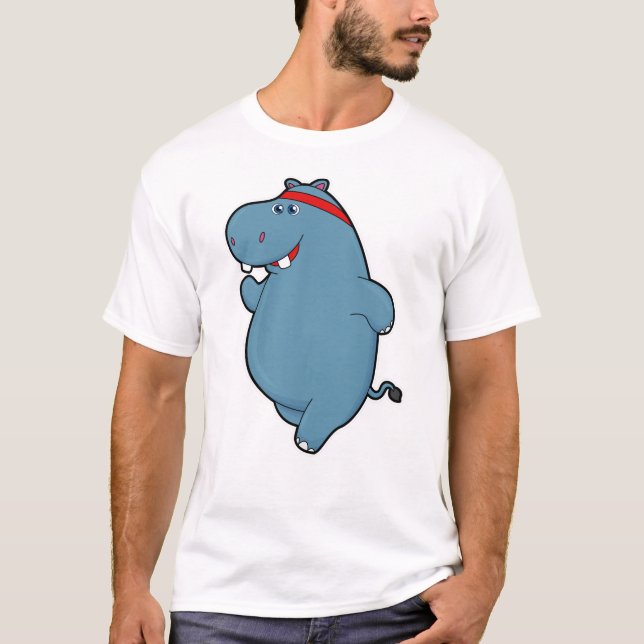 Hippo beim Laufen mit Headband T-Shirt (Vorderseite)