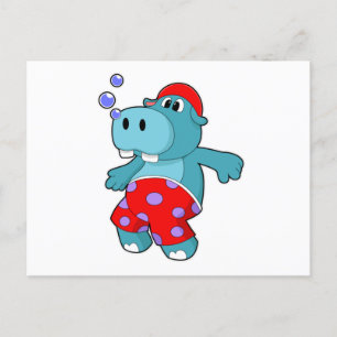 Hippo beim Schwimmen mit Schwimmstämmen Postkarte