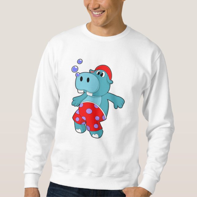 Hippo beim Schwimmen mit Schwimmstämmen Sweatshirt (Vorderseite)
