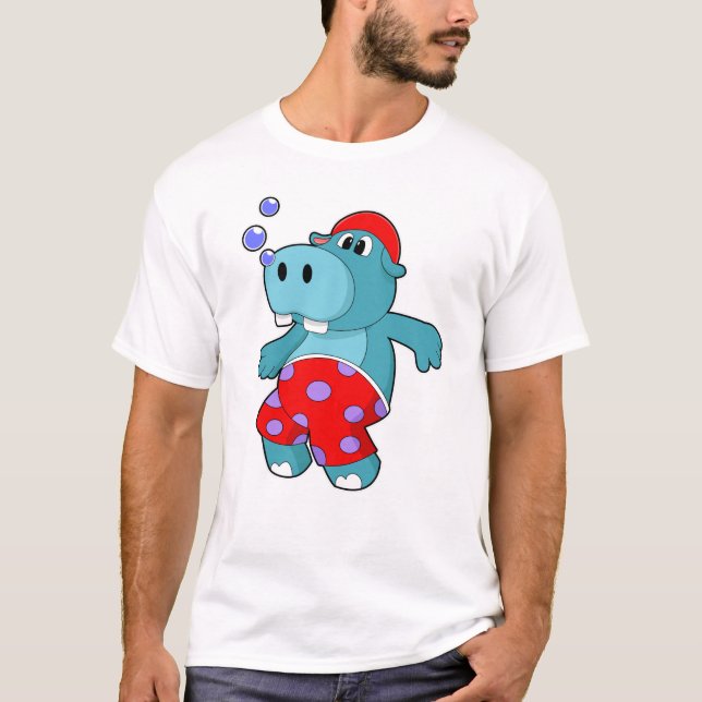 Hippo beim Schwimmen mit Schwimmstämmen T-Shirt (Vorderseite)