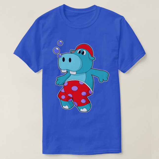 Hippo beim Schwimmen mit Schwimmstämmen T-Shirt (Design vorne)