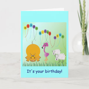 Hippo, Birdy, 2 Ewe Birthday Card Karte
