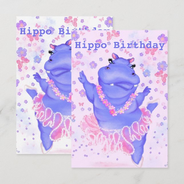 Hippo Birthday Card Ballerina Hippo - Ihr Name (Vorne/Hinten)