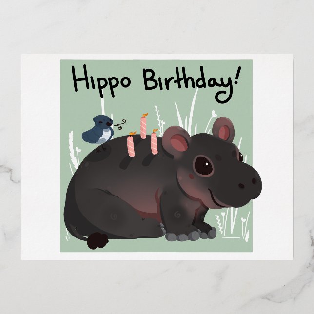Hippo Birthday Card Folien Feiertagspostkarte (Vorderseite)