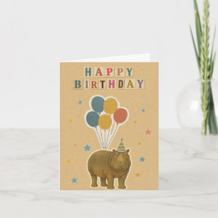 Hippo Birthday Card - Jungle Animal with Balloons Karte