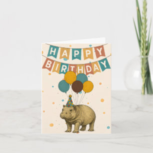 Hippo Birthday Card - Süße Tier mit Balloons Karte