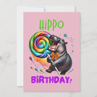 Hippo Birthday fröhlich, farbenfroh Candy Swirl | Einladung