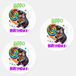 Hippo Birthday fröhlich, farbenfroh Candy Swirl | Etiketten