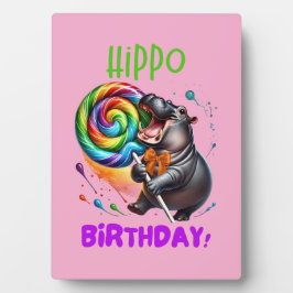 Hippo Birthday fröhlich, farbenfroh Candy Swirl | Fotoplatte