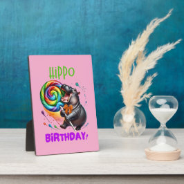 Hippo Birthday fröhlich, farbenfroh Candy Swirl | Fotoplatte