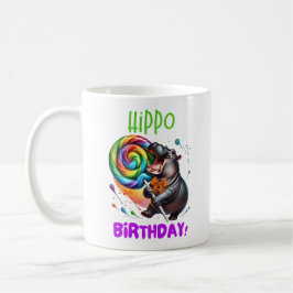 Hippo Birthday fröhlich, farbenfroh Candy Swirl | Kaffeetasse