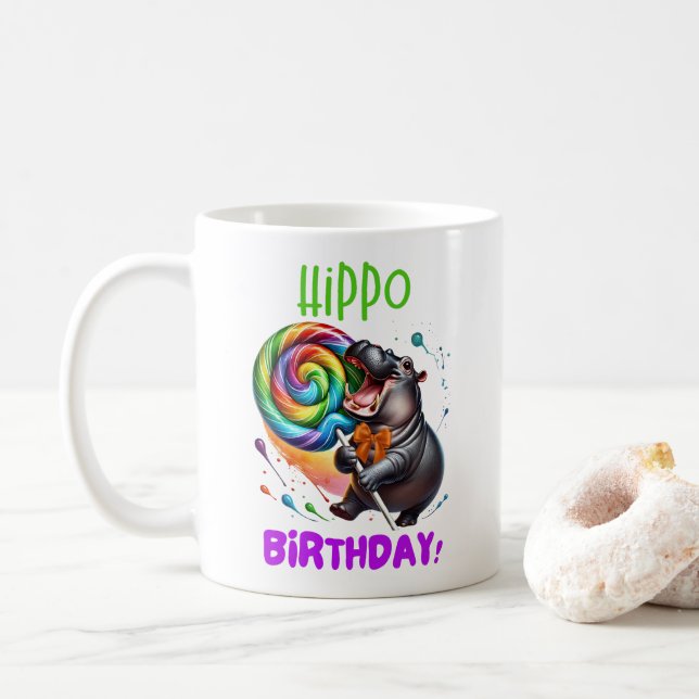 Hippo Birthday fröhlich, farbenfroh Candy Swirl | Kaffeetasse