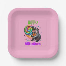 Hippo Birthday fröhlich, farbenfroh Candy Swirl | Pappteller
