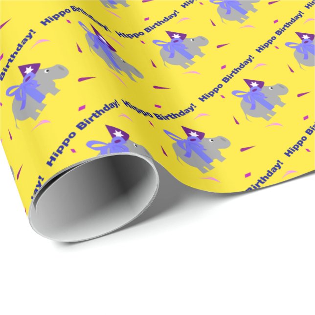 Hippo Birthday Gift Wrap Wrapping Papier Geschenkpapier (Rolleneckpunkt)