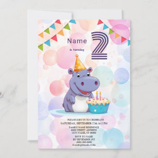 Hippo Birthday Party Einladung